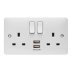 Hager Double Socket With USB Ports - White (WMSS82USB) - thumbnail image 1