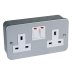 Scolmore Click Essentials Metal Clad 13A Double Socket - Grey (CL036) - thumbnail image 1