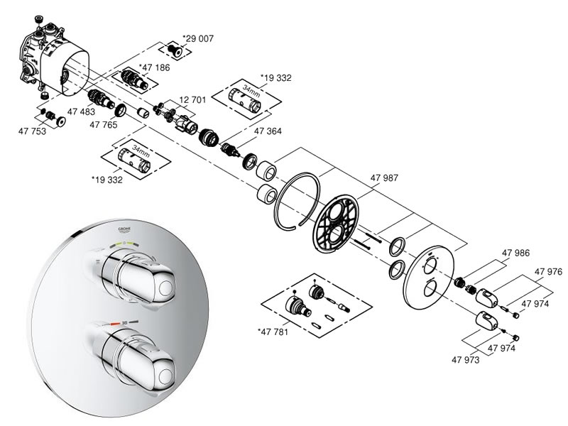 Specifiek Deter Verslaggever Grohe Grohtherm 1000 shower mixer with integrated 2 way diverter - chrome  shower spares and parts | Grohe 19985000 | National Shower Spares