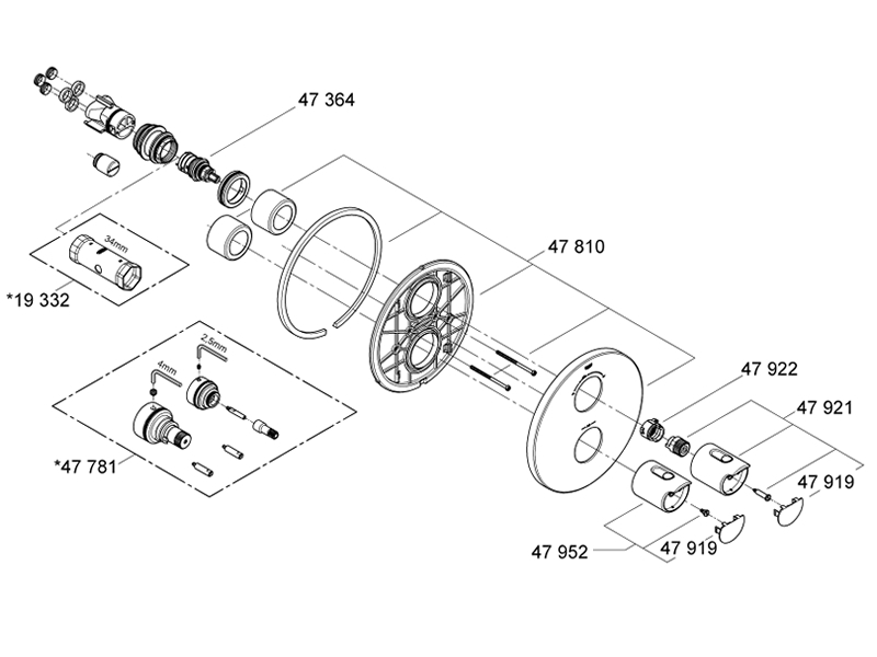 Grohtherm 2000 NEW Trim with diverter shower spares and parts | Grohe 19964000 | National Spares