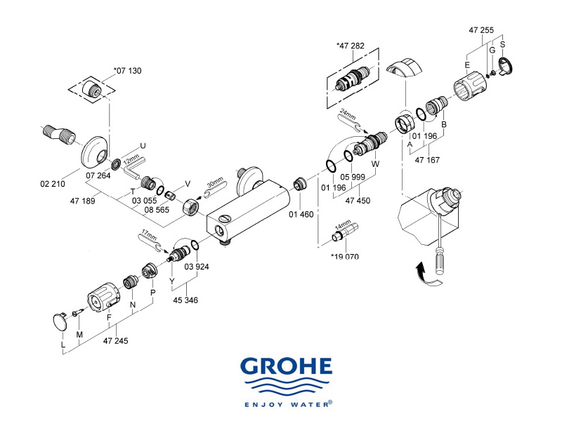 Grohe Grohtherm 2000 bar shower shower spares and parts | 34650000 | National Shower Spares