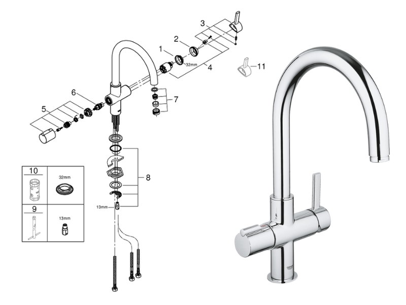 Grohe Red Duo Single 1/2" Sink Mixer - Chrome shower spares and parts | Grohe 30033000 | National Shower
