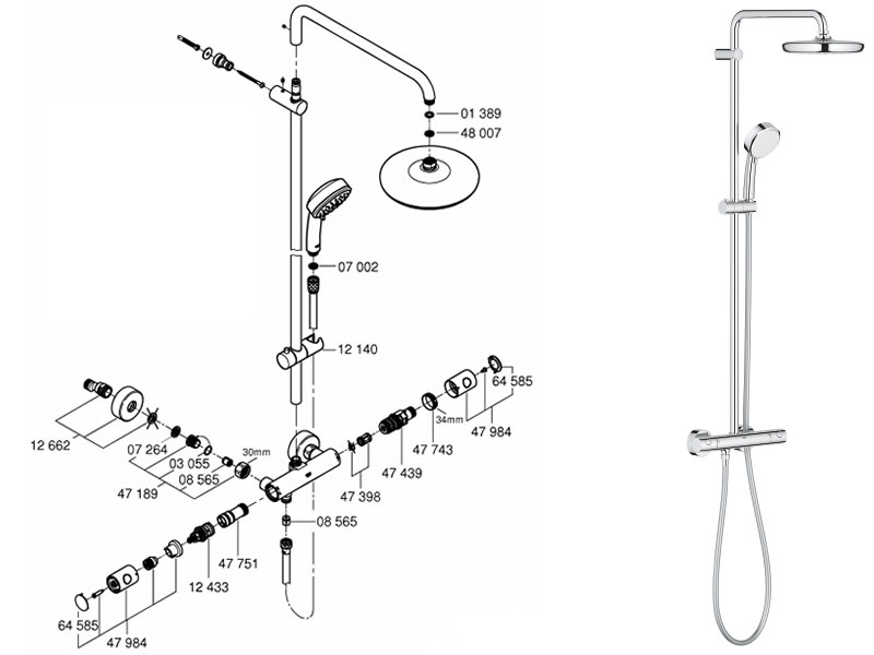 rigidez Bonito Mencionar Grohe Tempesta Cosmopolitan System 210 shower spares and parts | Grohe  27922001 | National Shower Spares