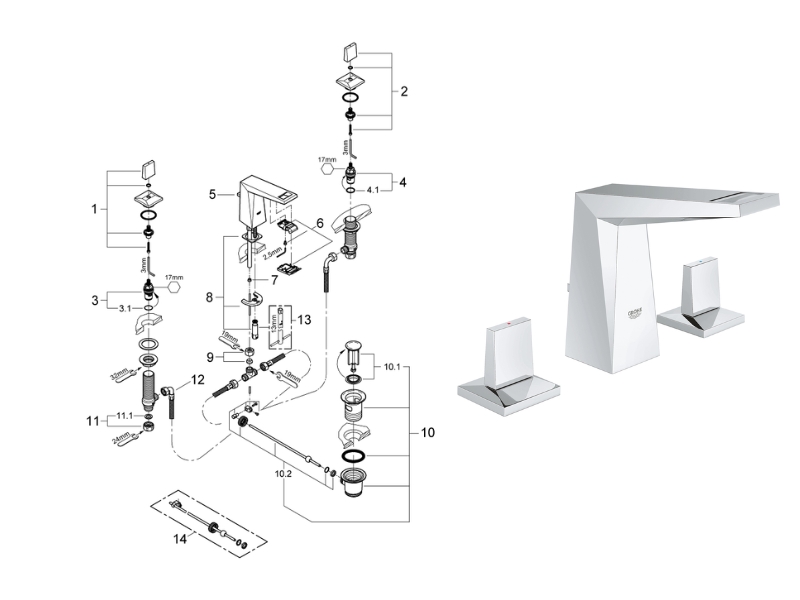 Grohe Allure Brilliant 141mm 3-hole basin mixer tap - chrome shower ...