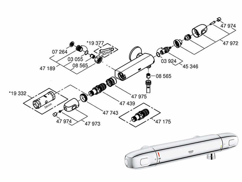 Grohtherm Auto 1000 New bar shower spares and parts | Grohe 34146003 | Shower Spares