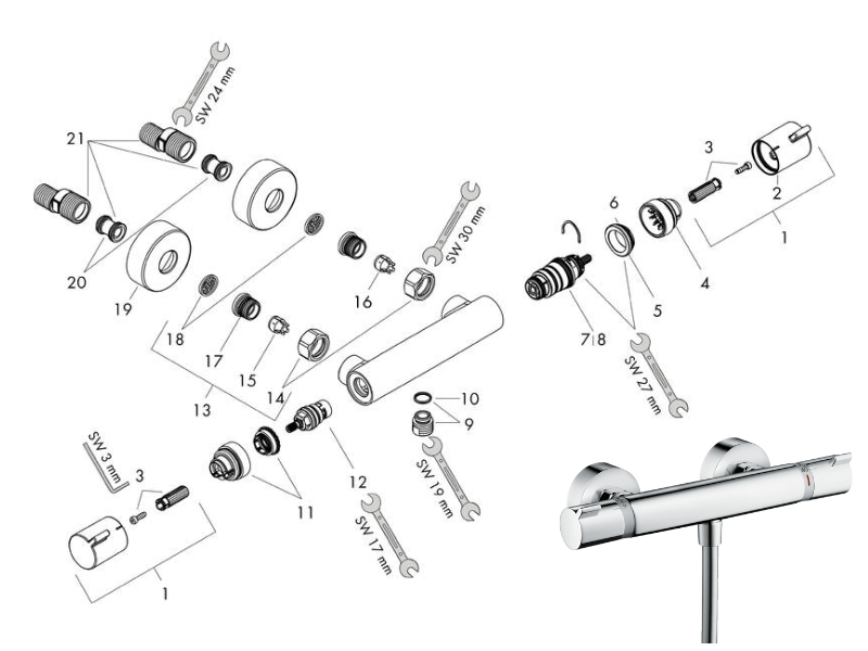 Raad eens kolf Induceren Hansgrohe Ecostat Comfort bar mixer shower - chrome shower spares and parts  | hansgrohe 13116000 | National Shower Spares