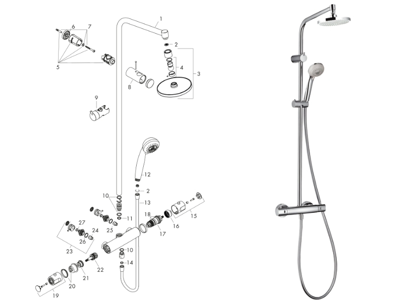 Uitdrukkelijk gokken Dierentuin hansgrohe Showerpipe 160 1jet with thermostat shower spares and parts |  hansgrohe 27200000 | National Shower Spares