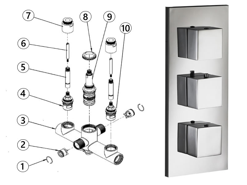Imex Ceramics Sq2 twin outlet triple control concealed Imex Ceramics Sq2 twin outlet triple control concealed
