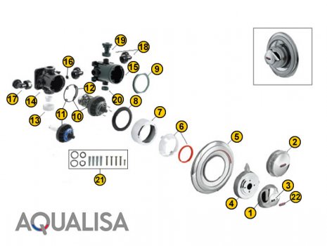 Aqualisa Aquavalve 609 concealed thermostatic mixer shower valve - white (C609.20T) spares breakdown diagram