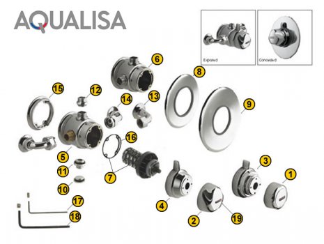 Aqualisa Aquavalve 700 concealed thermostatic mixer shower - chrome (700.50.01) spares breakdown diagram