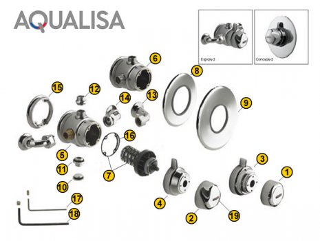 Aqualisa Aquavalve 700 exposed thermostatic mixer shower - chrome (700.51.01) spares breakdown diagram