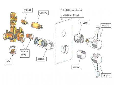 Aqualisa Dream DCV with adjustable head - HP/Combi (DRMDCV001) spares breakdown diagram