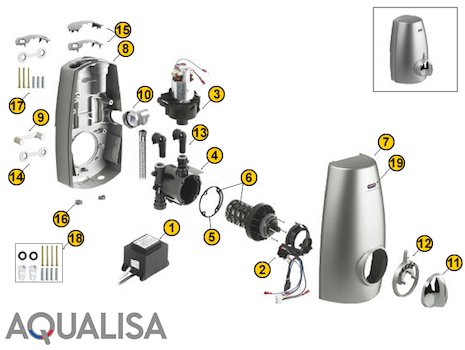 Aqualisa Aquastream (2003-current) MK3 - satin chrome (813.40.01) spares breakdown diagram