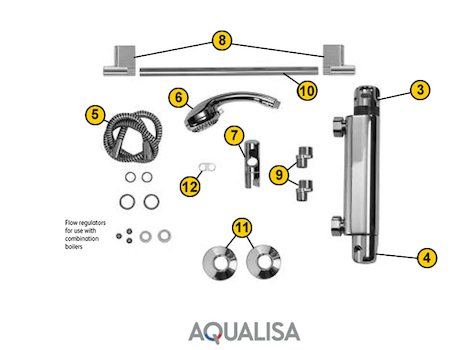Aqualisa Midas 100 bar mixer shower (MD100BAR) spares breakdown diagram