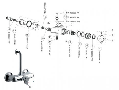 Armitage Shanks Avon 21 Self Closing Shower Mixer with Push Button - Exposed (B8264AA) spares breakdown diagram