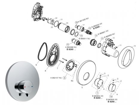 Armitage Shanks Avon 21 Self Closing Shower Mixer with Push Button - Recessed (B8265) spares breakdown diagram