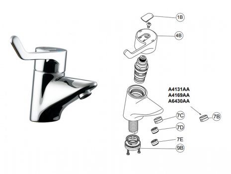 Armitage Shanks Contour 21 sequential thermostatic basin mixer (A4131AA) spares breakdown diagram
