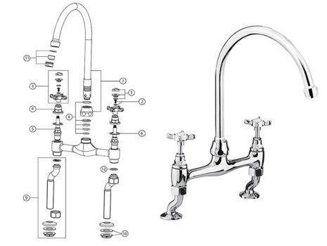Bristan 1901 Bridge sink mixer - chrome (N DSM C) spares breakdown diagram