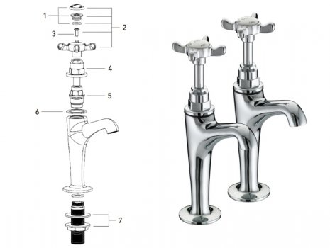 Bristan 1901 High Neck Pillar Taps - Chrome (N HNK C) spares breakdown diagram