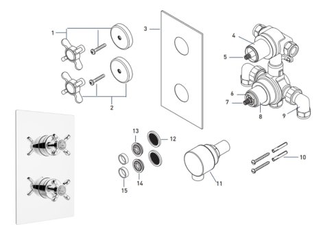 Bristan 1901 Recessed Concealed Shower Valve with Diverter - Chrome (N2 SHCDIV C) spares breakdown diagram