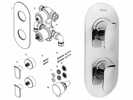 Bristan Alp recessed dual control shower with integral two outlet diverter (MALP SHCDIV GG) spares breakdown diagram