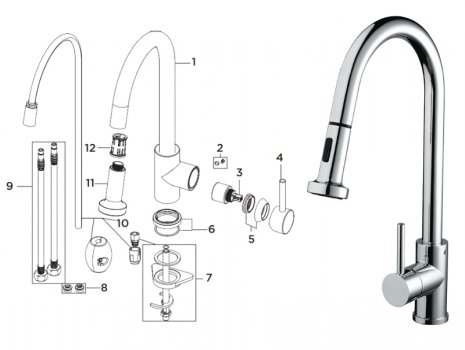 Bristan Apricot sink mixer with pull out spray - chrome (APR PULLSNK C) spares breakdown diagram