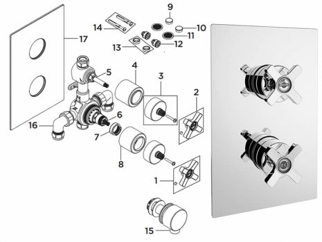 Bristan Art Deco recessed dual control shower - chrome (D2 SHCVO C) spares breakdown diagram