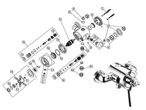 Bristan Art Deco thermostatic shower valve (Art Deco) spares breakdown diagram