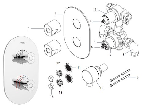 Bristan Artisan Recessed Concealed Shower Valve With Diverter - Chrome (AR3 SHCDIV C) spares breakdown diagram