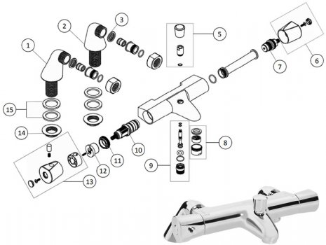 Bristan Artisan bath shower mixer Mk 2 (AR2 THBSM C) spares breakdown diagram