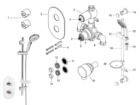 Bristan Artisan Recessed Thermostatic Dual Shower Valve & Kit - Chrome (AR3 SHCMT C) spares breakdown diagram