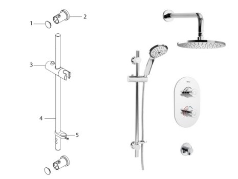 Bristan Artisan Shower Pack With Fixed Head & Adjustable Kit (ARTISAN SHWR PK2) spares breakdown diagram