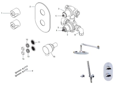 Bristan Artisan Shower Pack With Fixed Head & Fixed Handset Holder (ARTISAN SHWR PK) spares breakdown diagram