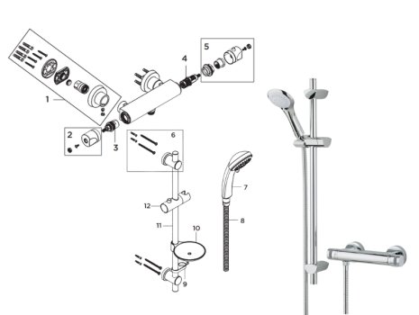 Bristan Artisan Thermostatic Bar Shower with Multi Function Handset (AR2 SHXMTFF C) spares breakdown diagram