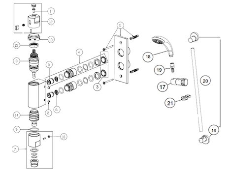 Bristan Artisan Vertical bar shower mixer (AR VSHXAR C) spares breakdown diagram