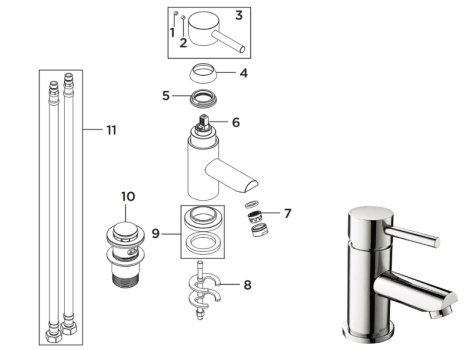 Bristan Blitz Basin Mixer With Clicker Waste - Chrome (BTZ BAS C) spares breakdown diagram