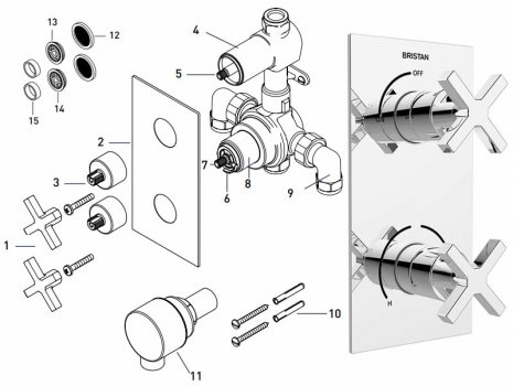 Bristan Casino recessed dual control shower - chrome (CAS SHCVO C) spares breakdown diagram