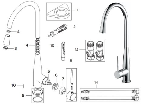 Bristan Champagne Easyfit Sink Mixer - Chrome (CHM EFSNK C) spares breakdown diagram