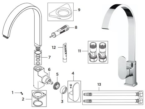 Bristan Cherry Easyfit sink mixer - chrome (CHR EFSNK C) spares breakdown diagram