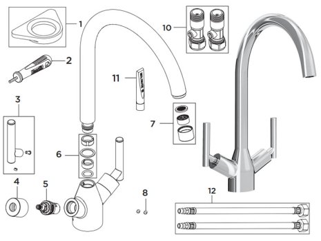 Bristan Chive Easyfit sink mixer - chrome (CHV EFSNK C) spares breakdown diagram