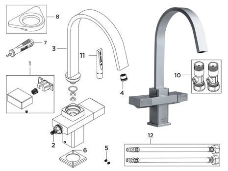 Bristan Chocolate Easyfit Sink Mixer - Brushed Nickel (CHO EFSNK BN) spares breakdown diagram