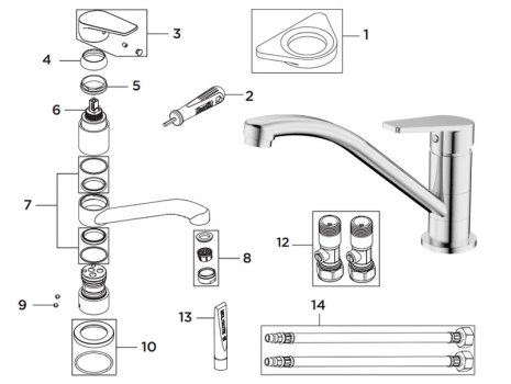 Bristan Cinnamon Easyfit Sink Mixer - Brushed Nickel (CNN EFSNK BN) spares breakdown diagram