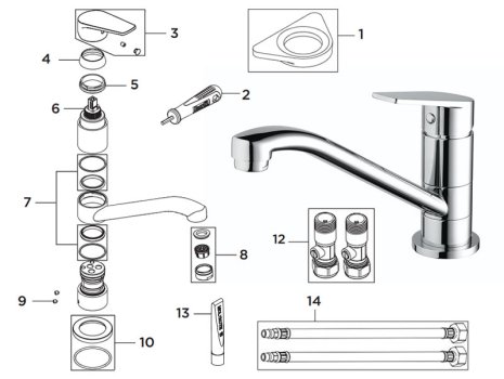 Bristan Cinnamon Easyfit sink mixer - chrome (CNN EFSNK C) spares breakdown diagram