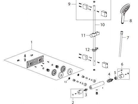 Bristan Claret thermostatic bar mixer shower with fittings (CLR SHXMTFF C) spares breakdown diagram