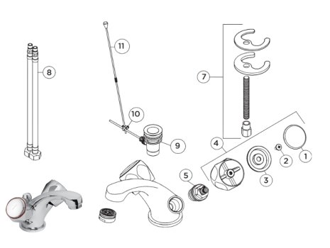 Bristan Club Basin Mixer Tap With Pop Up Waste - Chrome (VAC BAS C MT) spares breakdown diagram