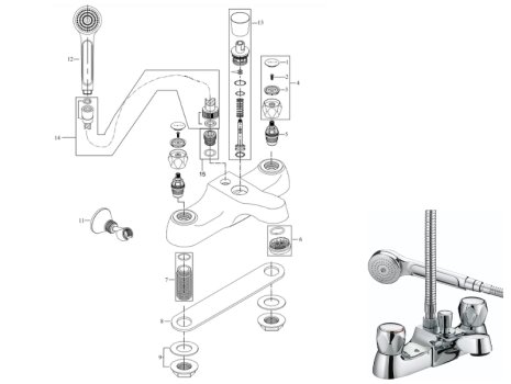 Bristan Club Luxury Bath Mixer Shower - Chrome (VAC LBSM C MT) spares breakdown diagram