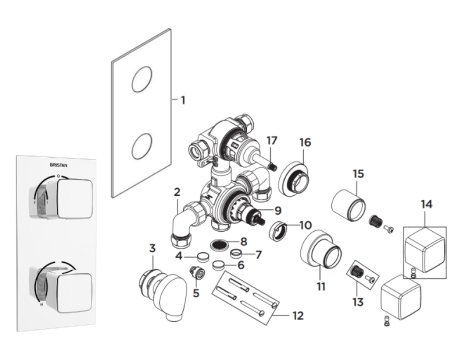 Bristan Cobalt recessed dual control shower vavle with diverter (COB SHCDIV C) spares breakdown diagram