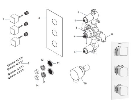 Bristan Cobalt Thermostatic Recessed Dual Control Shower Valve - Chrome (COB SHC3STP C) spares breakdown diagram