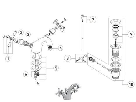 Bristan Colonial Basin Mixer With Pop-Up Waste - Chrome (K BAS C) spares breakdown diagram