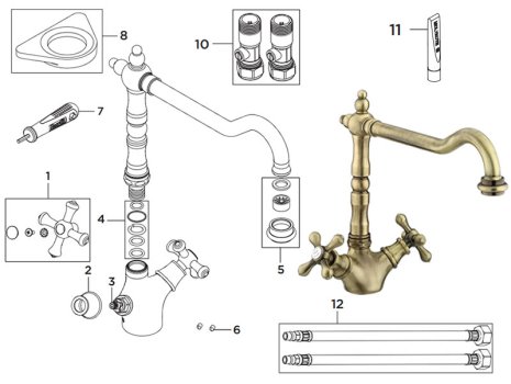 Bristan Colonial Easyfit Sink Mixer - Antique Bronze (K SNK EF ABRZ) spares breakdown diagram